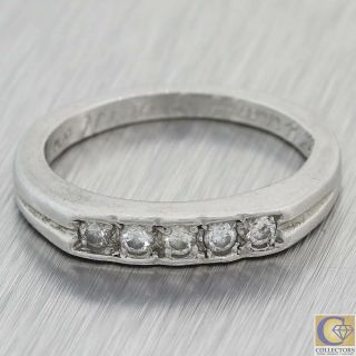 1930s Antique Art Deco Platinum 0.  15ctw Diamond Stackable Wedding Ring A8