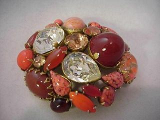 Schreiner Brooch With Gorgeous Large Cabochons (pn1057)