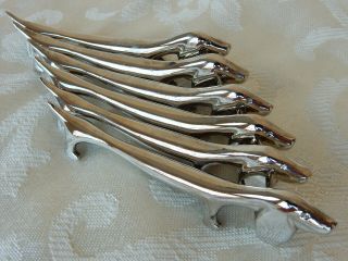 Vintage Antique 6 French Porte Couteaux Silver Plate Dachshund Knife Rests