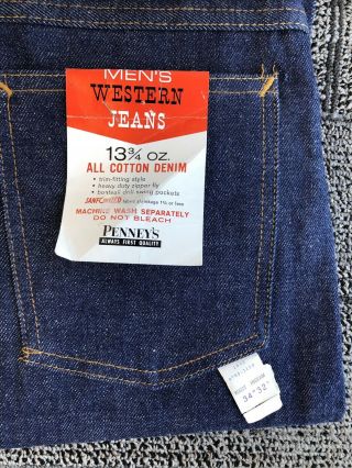 VINTAGE 60s 70s JC Penney Denim Jeans Tagged 34 32 NOS DEADSTOCK 13.  5oz 2