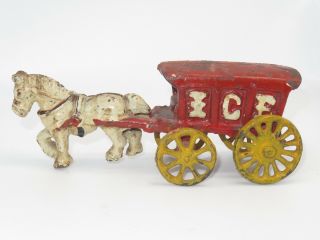 Antique Cast Iron Toy Horse Drawn Ice Wagon Authentic Kenton Co.  Toy