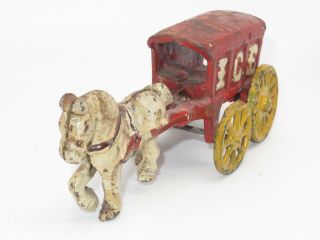 Antique Cast Iron Toy Horse Drawn Ice Wagon Authentic Kenton Co.  Toy 2