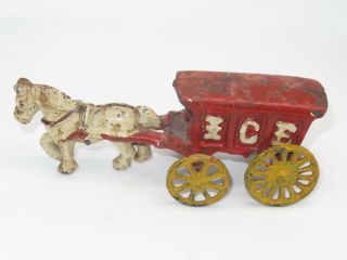 Antique Cast Iron Toy Horse Drawn Ice Wagon Authentic Kenton Co.  Toy 3