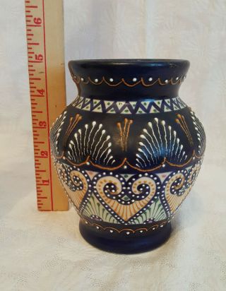 HB Quimper France Hand CRAFTED VASE DARK BLUE EARLY PIECE 3