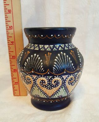 HB Quimper France Hand CRAFTED VASE DARK BLUE EARLY PIECE 4