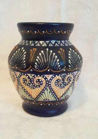 HB Quimper France Hand CRAFTED VASE DARK BLUE EARLY PIECE 5