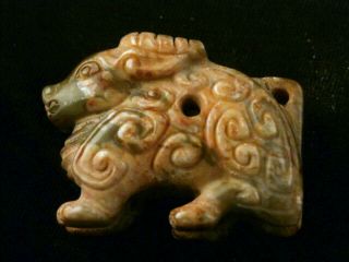 Unusual Chinese Old Jade Hand Carved Mystical Ox Little Statue P226