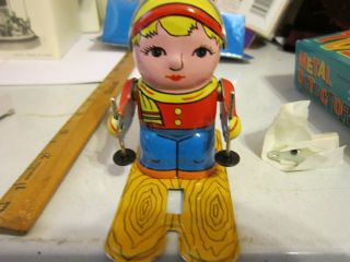 Vintage Red China Shanghai Skier Wind - Up Tin Toy Ms276