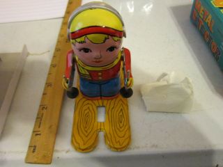 Vintage Red China Shanghai Skier Wind - up Tin Toy MS276 3