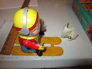 Vintage Red China Shanghai Skier Wind - up Tin Toy MS276 4