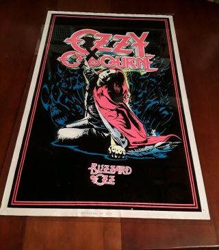 Vintage Ozzy Osbourne Felt Black - Light Poster Blizzard Of Ozz 80s Rock Metal