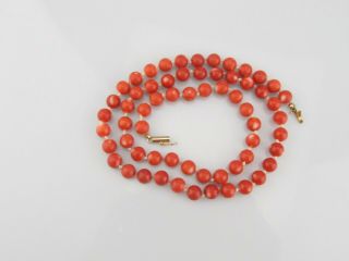 Vintage 14k Red Salmon Coral Necklace 6.  8mm 21 " Long 28.  2 Gr Early 20th Century