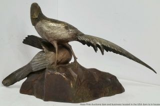 Antique Russian Art Deco 32in Georges Lavroff Pheasant Bronze Sculpture Statue 6