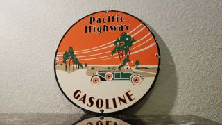 Vintage Pacific Highway Porcelain Gas Auto Service Station Pump Plate Sign
