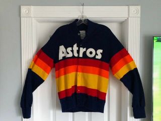 Houston Astros 1970 - 80 ' s Men ' s Vintage Knit Warm Up Jacket Sz L Rare 2