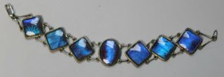 Vintage Antique Blue Morpho Butterfly Wing Bracelet 800 Silver