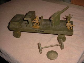Vintage Old Wooden Toy Cannon Rolling Play Wood Artillery Truck With Gun