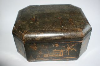 Antique Chinese Wooden Carved Lacquer Gilt Hand Painted Large Box