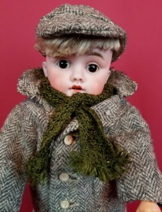 Antique German Bisque Head Doll Kestner 143 Rare 13.  5 " Size Boy Doll Org Wig