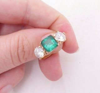 18ct Gold Emerald Paste Set Ring,  Large Antique 18k 750