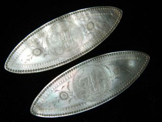 2 Antique 1790 - 1830 Chinese Carved Mother Of Pearl Elliptical Monogrammed Chips