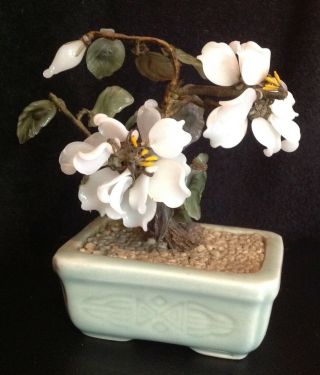 Vintage Signed Chinese Small Blossom Tree Celadon Pot
