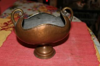 Vintage Middle Eastern Arabic Double Handle Copper Vessel Planter Urn - Marked