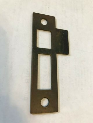 Old Brass Plated Steel Door Jamb Mortise Lock 3 1/2 " Strike Plate Keeper Catch