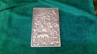 Antique Chinese Silver Card Case Warrior Hunting Scenes