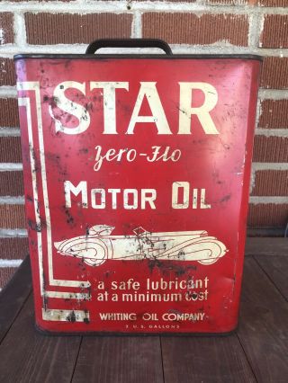 Vtg STAR Motor Oil 2 Gallon Oil Can Car Graphic Whiting Oil Co Clifton Virginia 3