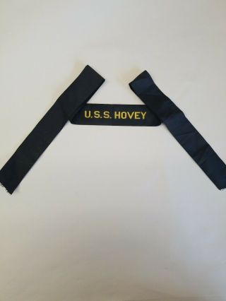 Rare Ship Wwii Uss Hovey Dd - 208 Dms - 11 Pearl Harbor Hat Tally Ribbon