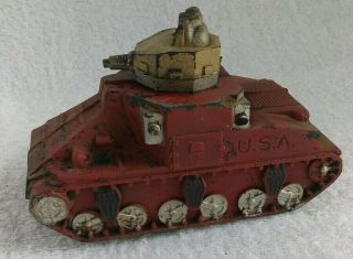 Rare Vintage Sun Rubber 1946 Red Turret Tank Usa Wwii Boys Toy Collectible