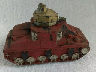 Rare Vintage Sun Rubber 1946 Red Turret Tank USA WWII Boys Toy Collectible 2