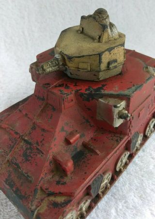 Rare Vintage Sun Rubber 1946 Red Turret Tank USA WWII Boys Toy Collectible 8