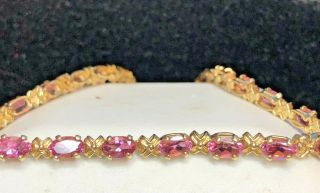 Estate Vintage 14k Gold Pink Tourmaline Bracelet Made In Mexico Gemstones