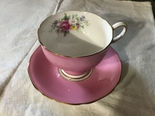 Paragon Bone China England Hm The Queen Pink Floral Cup And Saucer