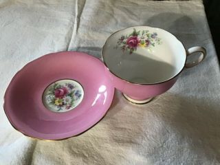 PARAGON BONE CHINA ENGLAND HM THE QUEEN PINK FLORAL CUP AND SAUCER 2