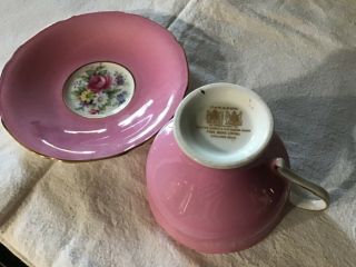 PARAGON BONE CHINA ENGLAND HM THE QUEEN PINK FLORAL CUP AND SAUCER 3