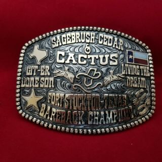 Rodeo Trophy Buckle Vintage Fort Stockton Texas Bareback Riding Champion 76