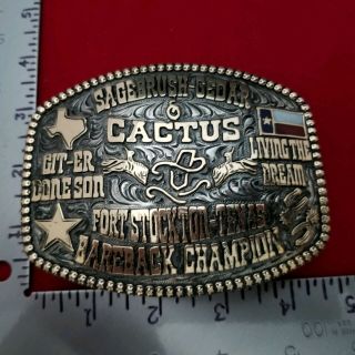 RODEO TROPHY BUCKLE VINTAGE FORT STOCKTON TEXAS BAREBACK RIDING CHAMPION 76 2
