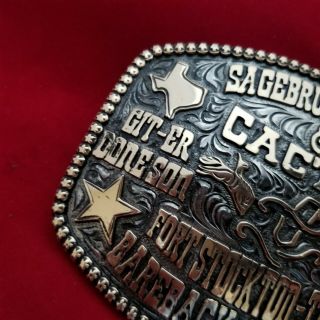 RODEO TROPHY BUCKLE VINTAGE FORT STOCKTON TEXAS BAREBACK RIDING CHAMPION 76 7
