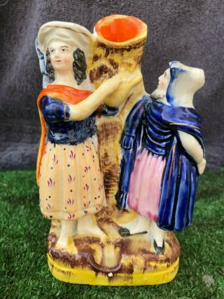 Mid 19thc Staffordshire Rebecca & Eliezer Figures At The Well,  Spill Vase C1860s