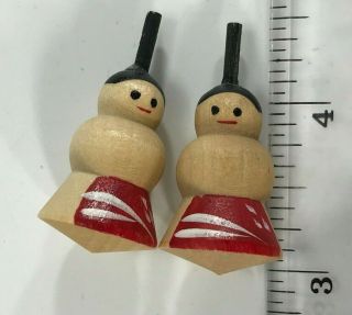 Vintage Sumo Wrestler Spinning Tops Japanese Kokeshi Japan 4 Wooden Dolls & Base 8