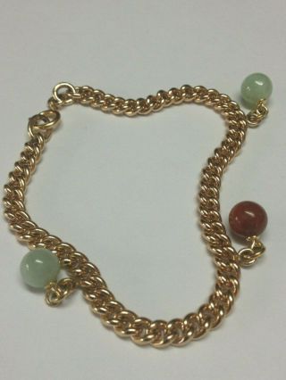 Vintage 14k Gold Charm Bracelet,  14k Gold Jade Ball Charms