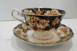 Royal Albert Heirloom Bone China Tea Cup & Saucer England Gold and Cobalt Blue 3