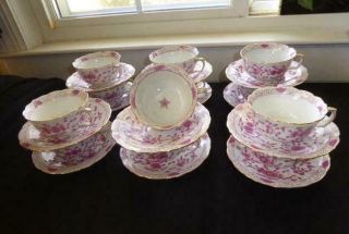 Antique Meissen Pink/purple Indian Coffee /tea Cups & Saucers Set 12 1st Quality