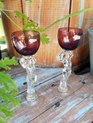 Antique Cordial Glasses Woman Shaped Stems