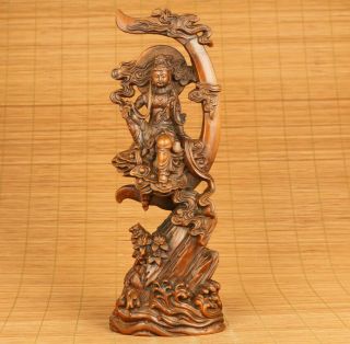 Big Antique Chinese Old Boxwood God Of Moon Change Statue Table Home Decoration