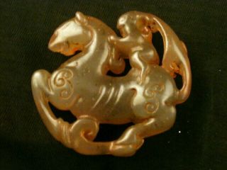 Wow Chinese Old Jade Figure On Horse Pendant O220