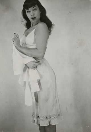 Vintage 1950s Pin - Up Icon Bettie Page Flirty White Lingerie Photograph 3